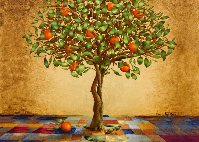 Orange fruit tree painting